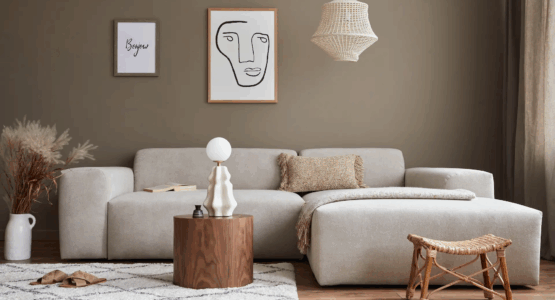 Microcement applied to a living room wall.