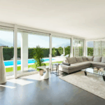 Microcement in a modern living room.